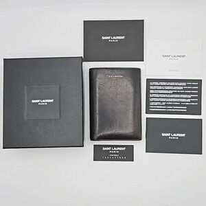 Saint Laurent Paris Credit Card Wallet Black Embossed Leather